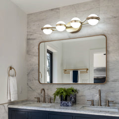 LED Bathroom Vanity Lights Fixtures, 4-Lights Brushed Brass Globe Glass Shade Over Mirror
