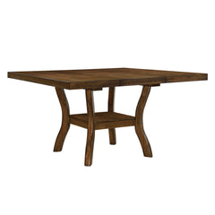 Brown Finish Dining Table with Lower Display Shelf and Extension Leaf Mindy Veneer Wood Dining Room Furniture