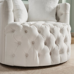Swivel Barrel Chair with 360° Rotating Base and 2 Pillows - White Velvet