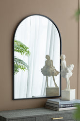 Black Arched Mirror with Metal Frame