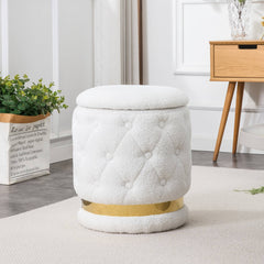 Teddy Velvet Stool Chair with Storage Space - White