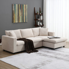 100.4x64.6" Modern Sectional Sofa, L-shaped Couch Set with 2 Free pillows, 4-seat Polyester Fabric Couch Set with Convertible Ottoman - Beige