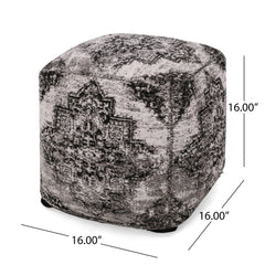 Boho Hand Loomed Fabric Cube Pouf