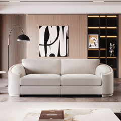 Stylish Sofa with Semilunar Arm, Rivet Detailing, and Solid Frame - Beige