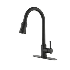 Single Level Stainless Steel Kitchen Sink Faucets with Pull Down Sprayer - Matt Black