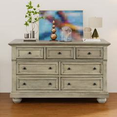 Solid Wood Seven-Drawer Dresser for Nursery, Kid’s Room, Bedroom - Stone Gray