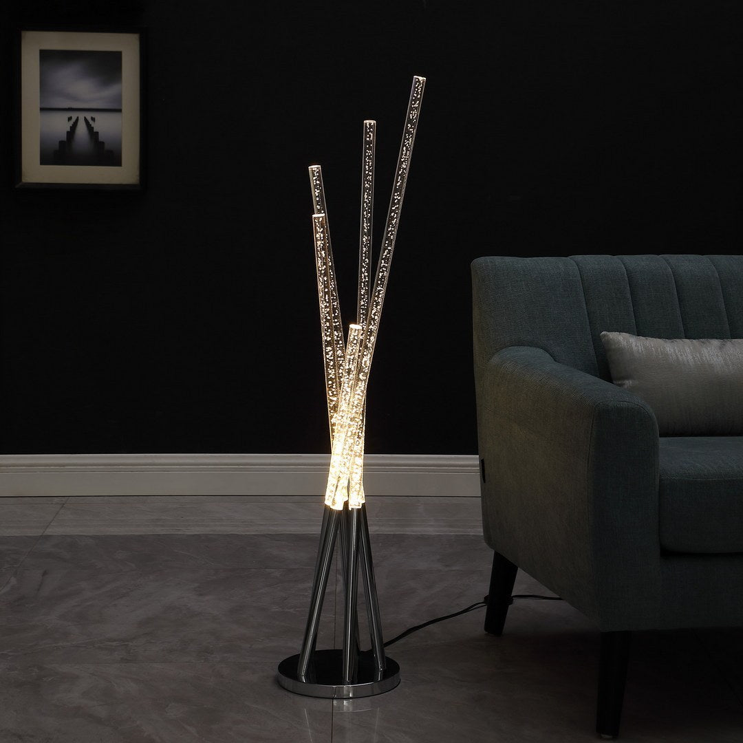 Carina Modern 5 Acrylic Upright Legs Stix Led Silver Metal Floor Lamp
