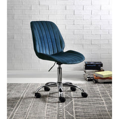 Armless Office Chair with Swivel - Twilight Blue Velvet & Chrome