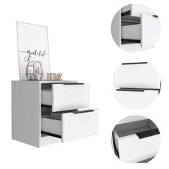 Kaia Nightstand, Two Drawers, Metal Handle - White