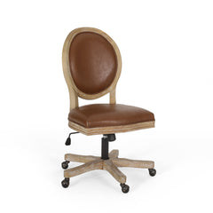 French Country Upholstered Swivel Office Chair - Natural/Brown