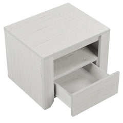 Wood Nightstand with Gray Wood Grain Sticker Surfaces One Drawer - Off White