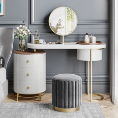 Modern Makeup Vanity Table With LED Lighted Mirror (Without Stool) 43" - White