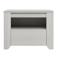 Wood Nightstand with Gray Wood Grain Sticker Surfaces One Drawer - Off White