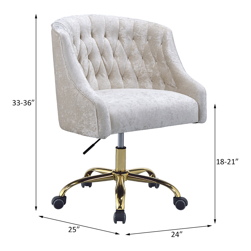 Elegant Velvet Office Chair - Vintage Cream & Gold
