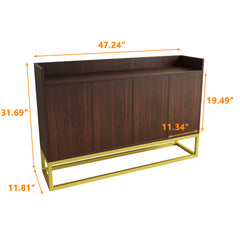 Stylish and Functional 4-Door Storage Cabinet with Square Metal Legs and Particle Board Material - Walnut