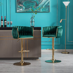 Bar Stools with Chrome Footrest and Base Swivel Height Adjustable Golden Leg - Green