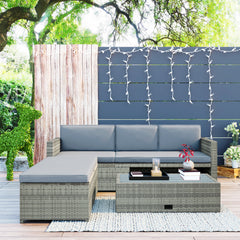 MAICOSY 4pc Rattan Patio Backyard Furniture Sofa Stool Retractable Table