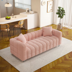 80" Pink Teddy Velvet Sofa with Two Pillows Suitable