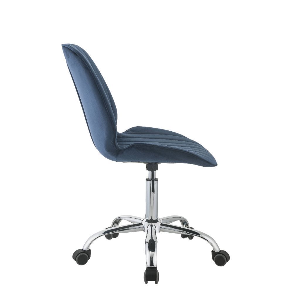 Armless Office Chair with Swivel - Twilight Blue Velvet & Chrome