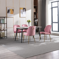 Modern Woven Velvet Upholstered Dining Chairs with Barrel Backrest and Gold Metal Legs (Set of 2) - Pink