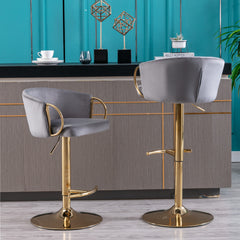Bar Stools with Chrome Footrest and Base Swivel Height Adjustable Golden - Grey