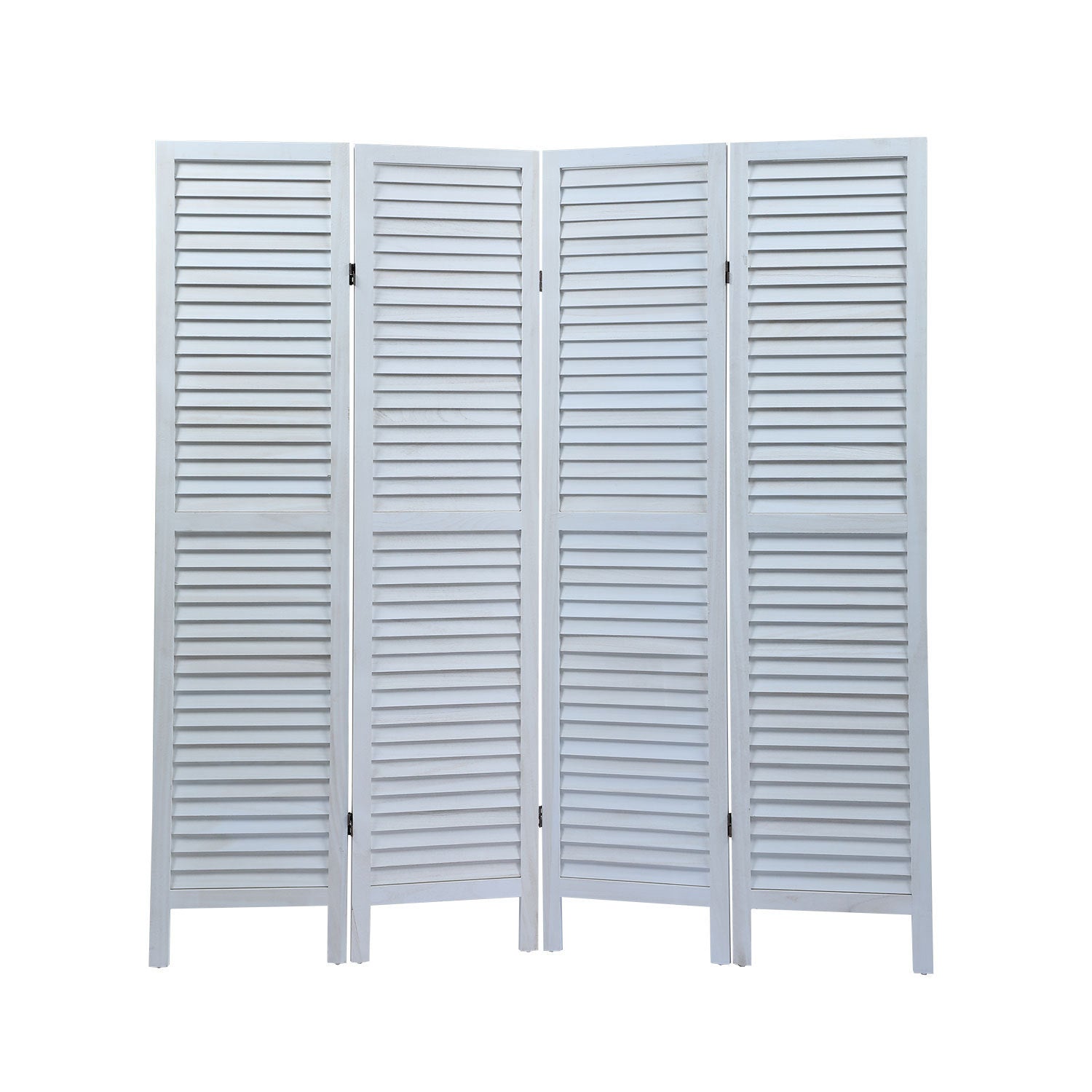 Off White 4 Panel Screen Folding Louvered Room Divider