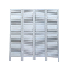 Off White 4 Panel Screen Folding Louvered Room Divider