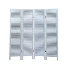 Off White 4 Panel Screen Folding Louvered Room Divider