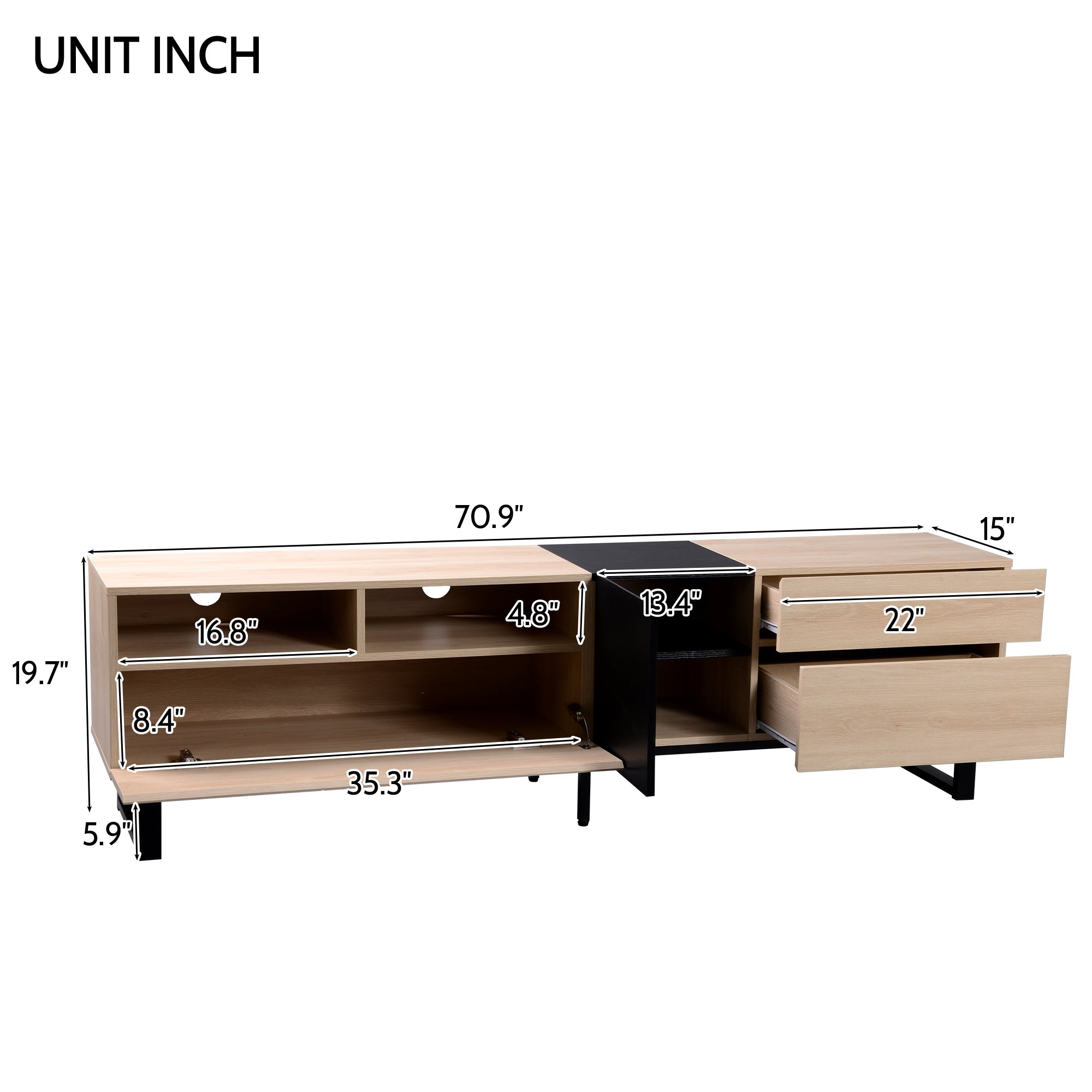 Modern TV Stand for 80'' TV with Double Storage Space - Natural Wood
