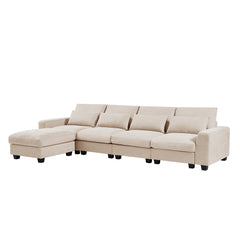 Modern Large L-Shape Feather Filled Sectional Sofa, Convertible Sofa Couch with Reversible Chaise - Beige