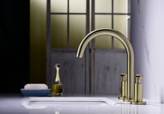 Two Handle High Arc Widespread Bathroom Sink Faucet 3 Hole - Gold