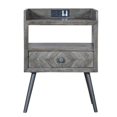MAICOSY 25" Table Nightstand with USB, Power Outlet, Distressed Gray End Table
