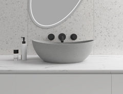 Oval Concrete Vessel Bathroom Sink in Grey without Faucet and Drain