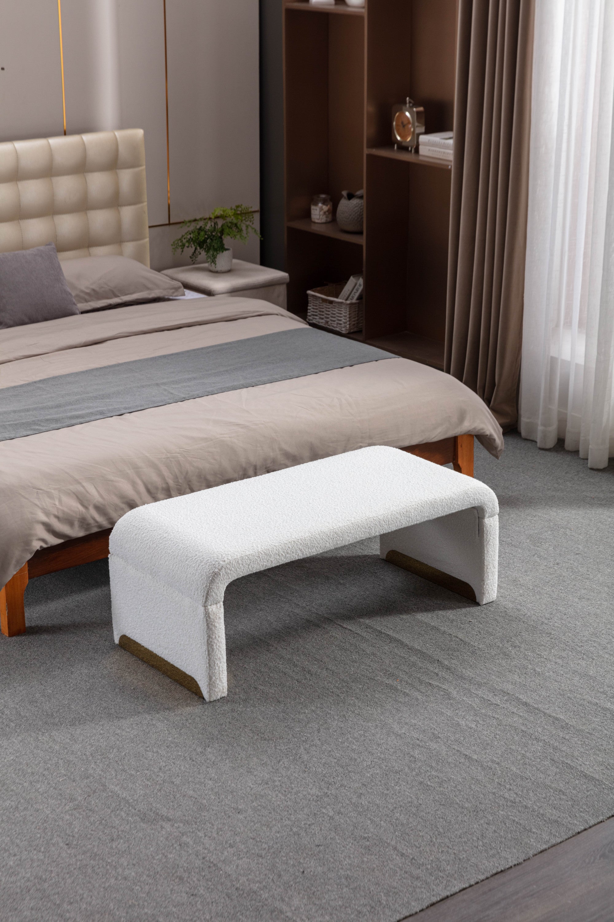 Footstool Bedroom Bench With Gold Metal Legs - Ivory White