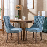 High-end Tufted Solid Wood Contemporary Velvet Upholstered Dining Chair with Wood Legs Nailhead Trim 2-Pcs Set, Light Blue