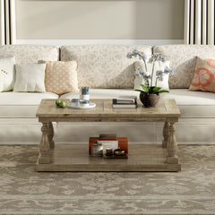 Rustic Coffee Table with Storage - Solid Pine Wood