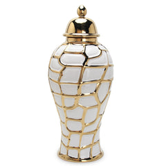 16"H Regal White and Gold Ceramic Decorative Ginger Jar