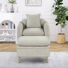 Accent Armchair Chair Ottoman Footrest Pouf with Cushion Pillow Set Gray