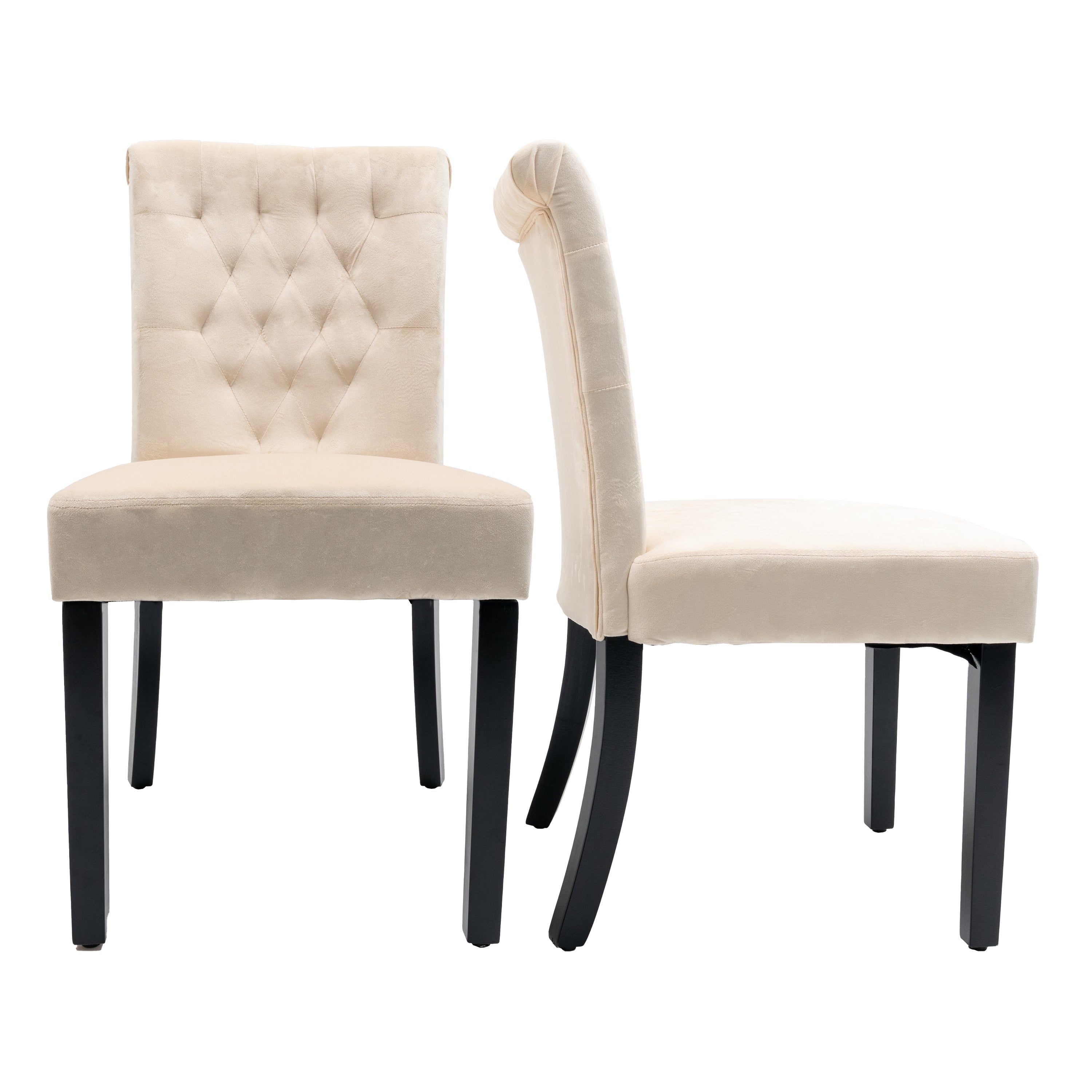 Velvet Dining Chair Set Tufted Heigh Back with Solid Wood Frame Accent Chairs (Set of 2) -  Beige