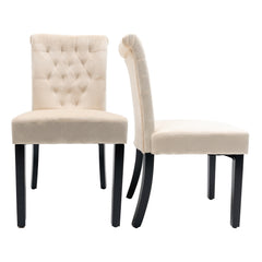 Velvet Dining Chair Set Tufted Heigh Back with Solid Wood Frame Accent Chairs (Set of 2) - Beige