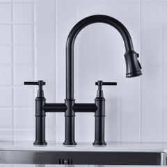 Bridge Kitchen Faucet with Pull-Down Sprayhead in Spot - Matte Black