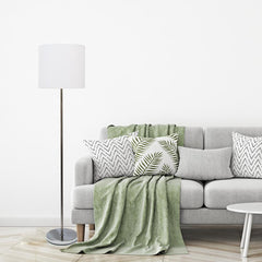 Brushed Nickel Drum Shade Floor Lamp - White