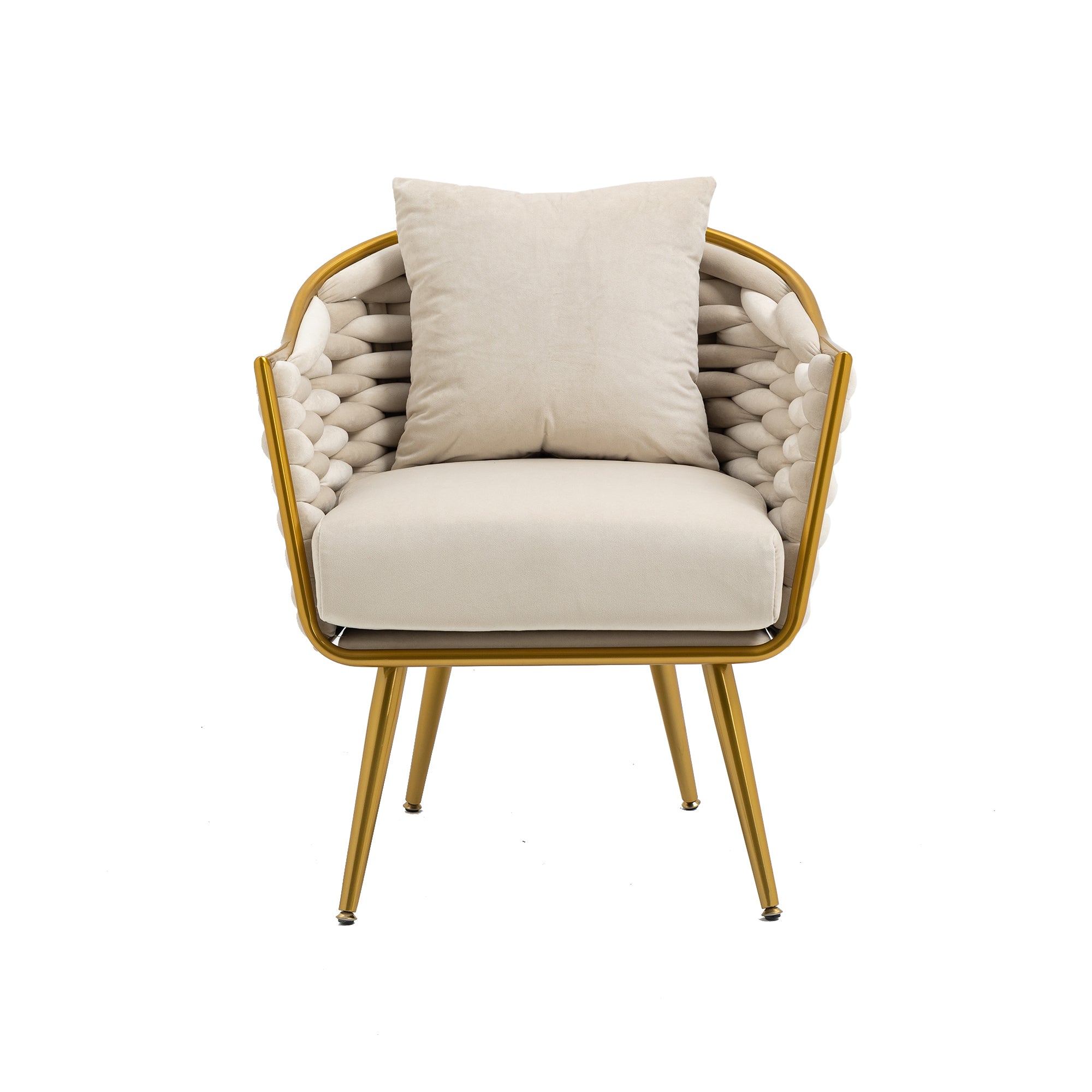 Modern Velvet Accent Chair Upholstered Armchair Tufted with Metal Frame - Beige