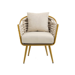 Modern Velvet Accent Chair Upholstered Armchair Tufted with Metal Frame - Beige