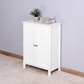 Bathroom Floor Storage Cabinet with Double Door Adjustable Shelf - White