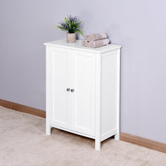 Bathroom Floor Storage Cabinet with Double Door Adjustable Shelf - White