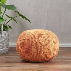 Handcrafted Modern Fabric Weave Pouf - Orange/ Camel