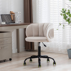 Zen Zone Velvet Leisure Office Chair, can rotate 360 degrees, with pulley - Off White