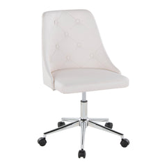 Contemporary Swivel Task Chair with Casters in Chrome Metal and White Faux Leather