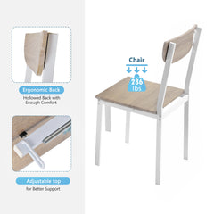 5-piece Modern Metal Dining Set with 1 Leaf Dining Table and 4 chairs - Oak Finish